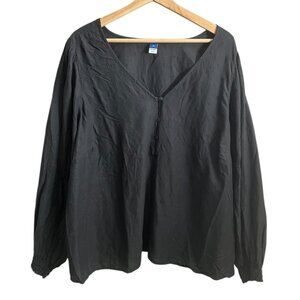 Old Navy Women Embroidered Blouse Gray 3X Boho Bishop Balloon Sleeve Cottagecore